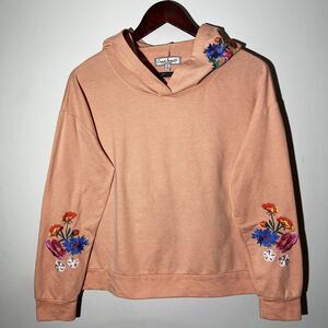 Hoodie Women's M Peach Embroidered Floral Boho Pullover Cozy Cottage Hippie